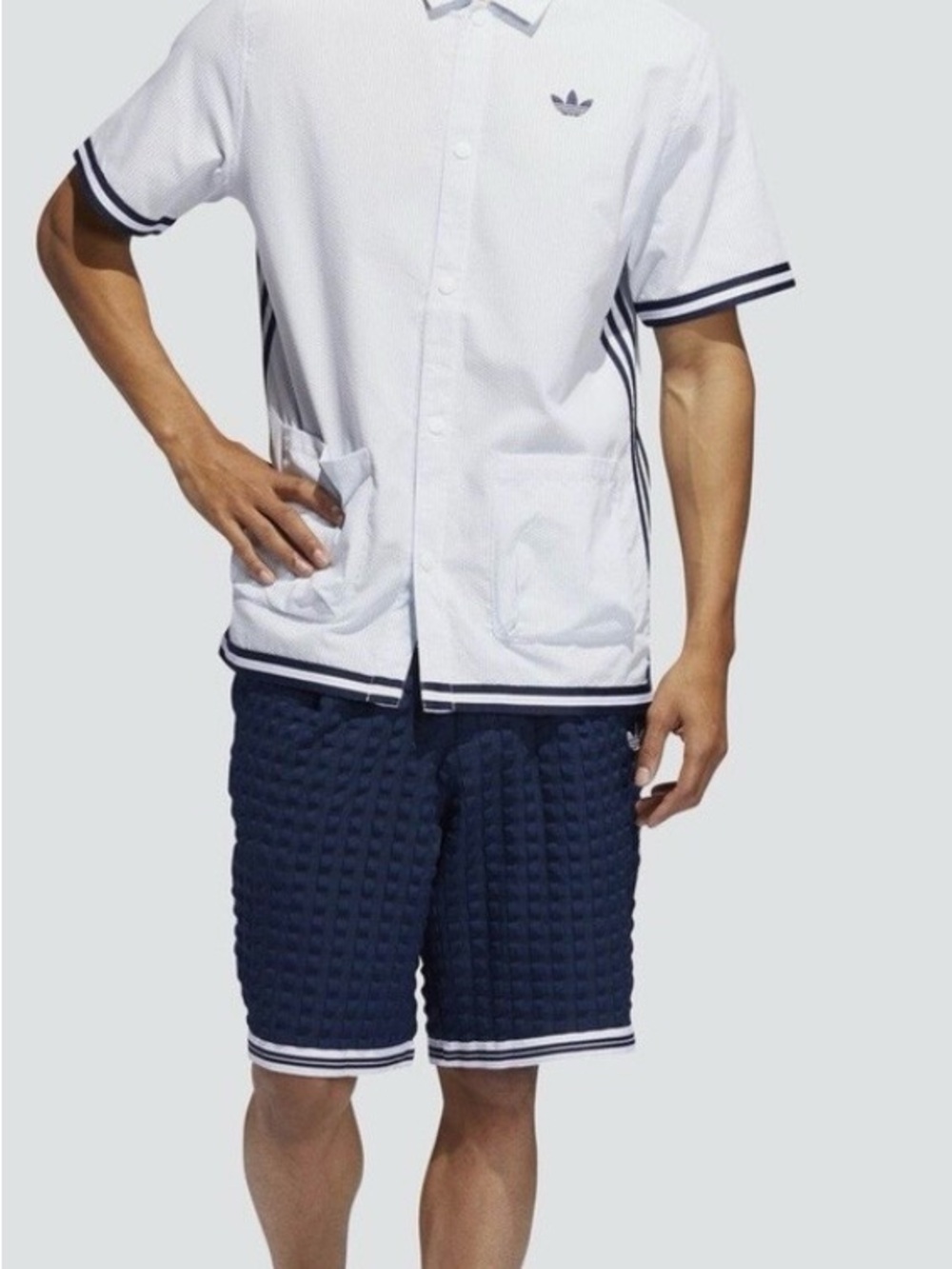 adidas Navy Checkered Quilted Athletic Seersucker Shorts